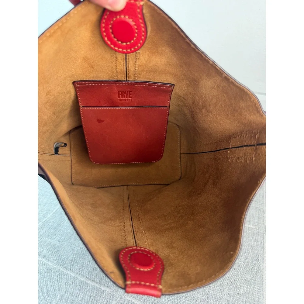 FRYE Ilana‎ Red Color Block Bucket Hobo Bag Purse RARE Boho Western